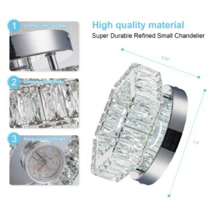 HomLaiting Mini Crystal Chandelier LED Flush Mount Ceiling Light Fixture, 7.8' x 3.94', Cool White for Bedroom, Hallway, Bathroom, Kitchen, Office