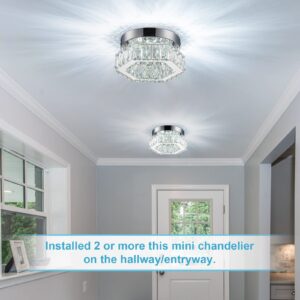 HomLaiting Mini Crystal Chandelier LED Flush Mount Ceiling Light Fixture, 7.8' x 3.94', Cool White for Bedroom, Hallway, Bathroom, Kitchen, Office