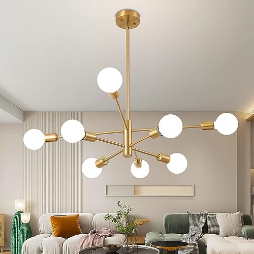 Deyidn Sputnik Chandelier Modern Gold Chandelier Mid Century Ceiling Lighting Fixtures 8 Lights E26 for Living Room, Kitchen Island, Bedroom, Dining Room, and Farmhouse