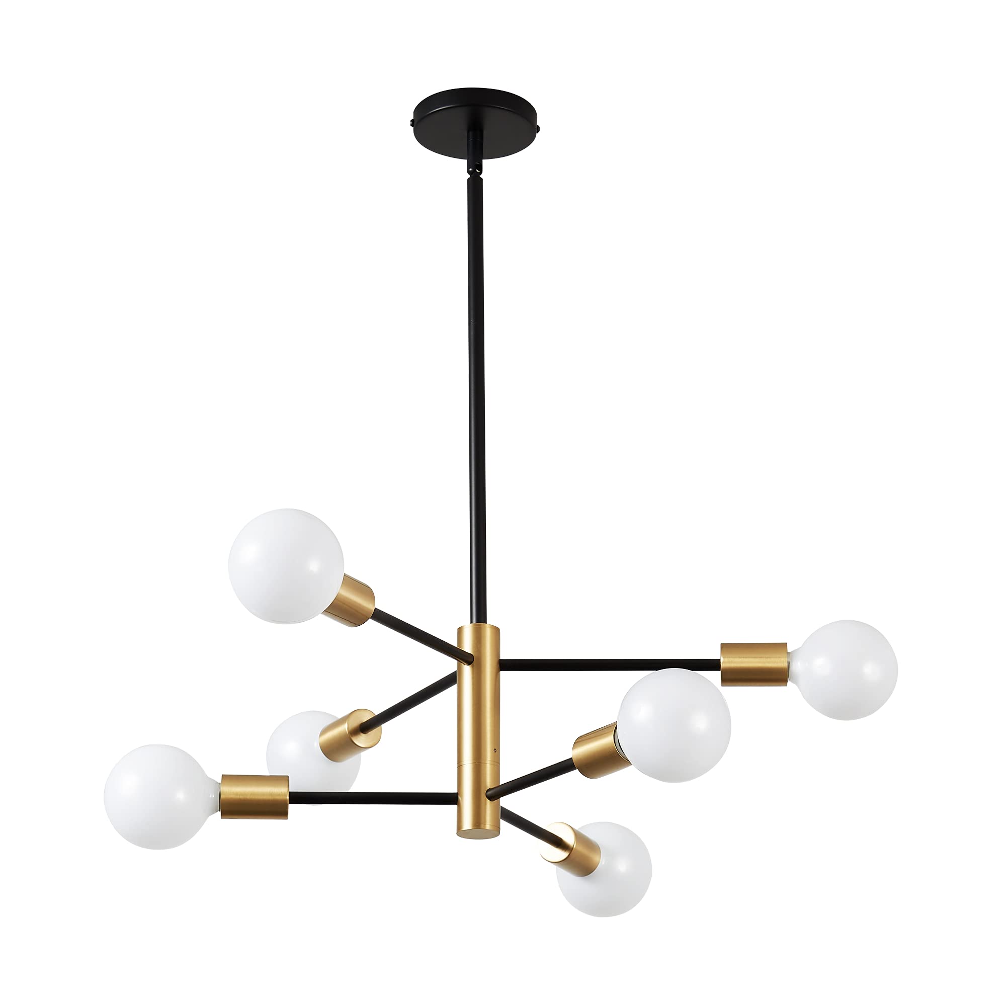 KAISITE Modern Sputnik Chandelier - 6 Light Chandelier Light Fixture Height Adjustable Mid Century Ceiling Chandelier Plating Finished Black and Gold Chandelier for Kitchen Bedroom and Foyer