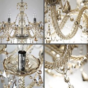 Ridgeyard 10-Light Crystal Chandelier Cognac/Champagne Modern Chandelier K9 Crystal Candle Pendant Ceiling Lighting Fixture, Chandeliers for Dining Room Home Decor