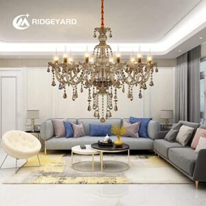 Ridgeyard 10-Light Crystal Chandelier Cognac/Champagne Modern Chandelier K9 Crystal Candle Pendant Ceiling Lighting Fixture, Chandeliers for Dining Room Home Decor