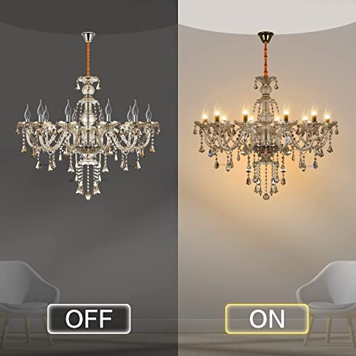 Ridgeyard 10-Light Crystal Chandelier Cognac/Champagne Modern Chandelier K9 Crystal Candle Pendant Ceiling Lighting Fixture, Chandeliers for Dining Room Home Decor