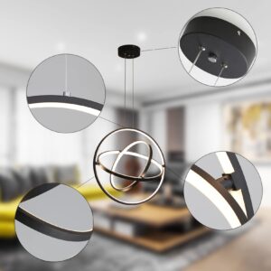 Fang Yan Mei Modern Black LED Chandelier Dimmable LED Pendant Light Kitchen Island Square chandeliers for dining room Contemporary Hanging Light Fixtures for Kitchen,Bedroom,Living Room 3000-6000k