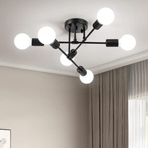 soilsiu modern sputnik chandelier, 6-light ceiling light fixture, metal semi flush mount light fixtures for dining room, kitchen, bedroom, office (black, w:16.5",h:8")