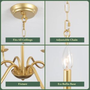 ADSENSTY Gold Chandelier for Dining Room, 6-Light Modern Farmhouse Chandelier Ceiling Light Fixture, Rustic Industrial Candle Chandeliers for Bedrooms, Foyer, Hallway, Kitchen, Living Room