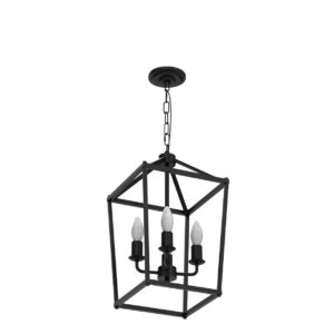 GZJunYo 4-Light Black Farmhouse Chandelier Light Fixture Iron Lantern Pendant Light Metal Cage Kitchen Hanging Light Fixtures for Kitchen Island, Dining Room, Entryway, Foyer, Hallway