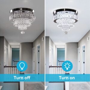 Finktonglan 11.8" Crystal Chandeliers, Modern Crystal Ceiling Light LED Small Chandeliers Semi Flush Mount Chandelier Room Light for Bedrooms Living Room Hallway (6500K White Light)