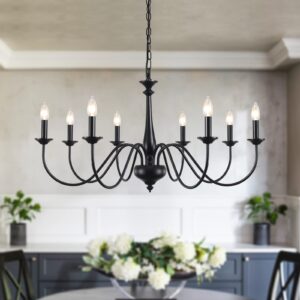 ZemSum Farmhouse Chandeliers for Dining Room Light Fixtures 8 Lights Black Chandeliers Light Fixture Ceiling Hanging Rustic Chandeliers for Living Room Bedroom Entryway