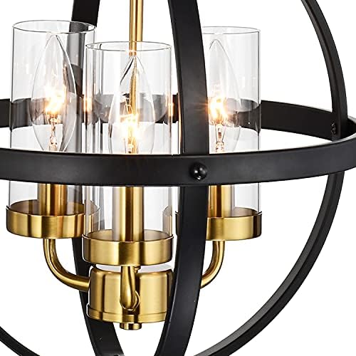 Treekee Rustic Chandelier, 14" Black and Gold Finish Glass Cover Luxurious Hanging Light, 3 Lights Globe Vintage Pendant Ceiling Light Fixtures for Living Room Entry Way Dining Room