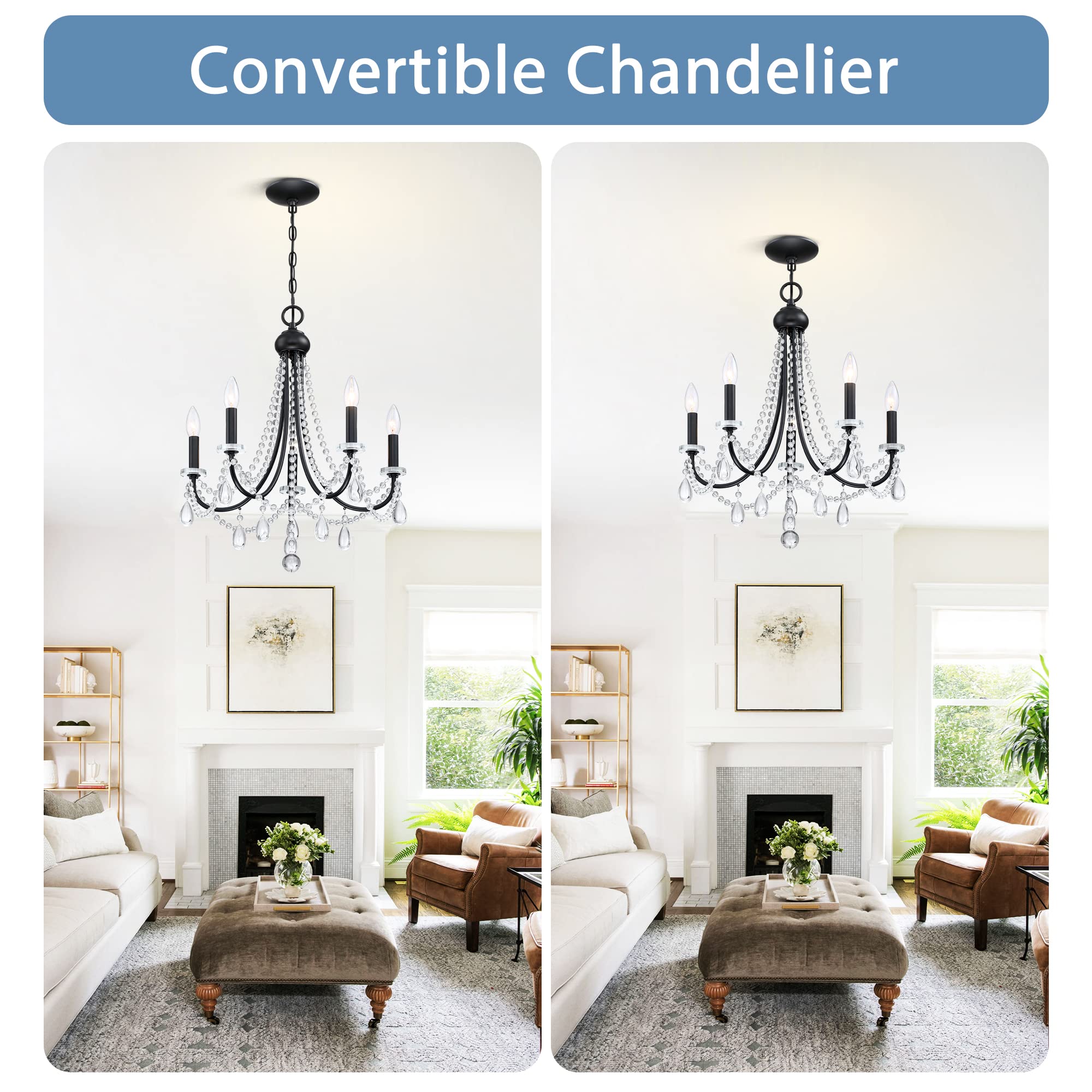 Giiland Farmhouse Crystal Chandelier for Living Room, Rustic Industrial Pendant Lighting for Bedroom, Vintage Candle Chandelier Dining Room