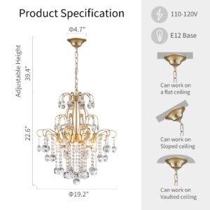 WUZUPS Crystal Chandelier 5-Light Pendant Ceiling Light Modern Lighting Fixture for Bedroom Hallway Bar Kitchen Bathroom, H 22.6'' x W 19.2'', E12 Base, Gold