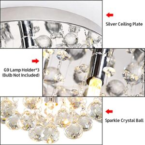 TISLYCO Modern Round Crystal Chandelier Light,3 Light Crystal Flush Mount Small Chandelier, Silver Modern Ceiling Lamps Raindrop Chandelier Crystal Light Fixture for Bedroom, Hallway