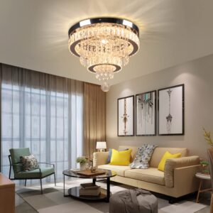 Finktonglan 16" Crystal Chandelier 2 Rings Crystal Ceiling Light Fixture Modern Chandelier LED Chandeliers Light Fixture for Dinning Room Bedroom Living Room 2700K Warm Light, Not Golden