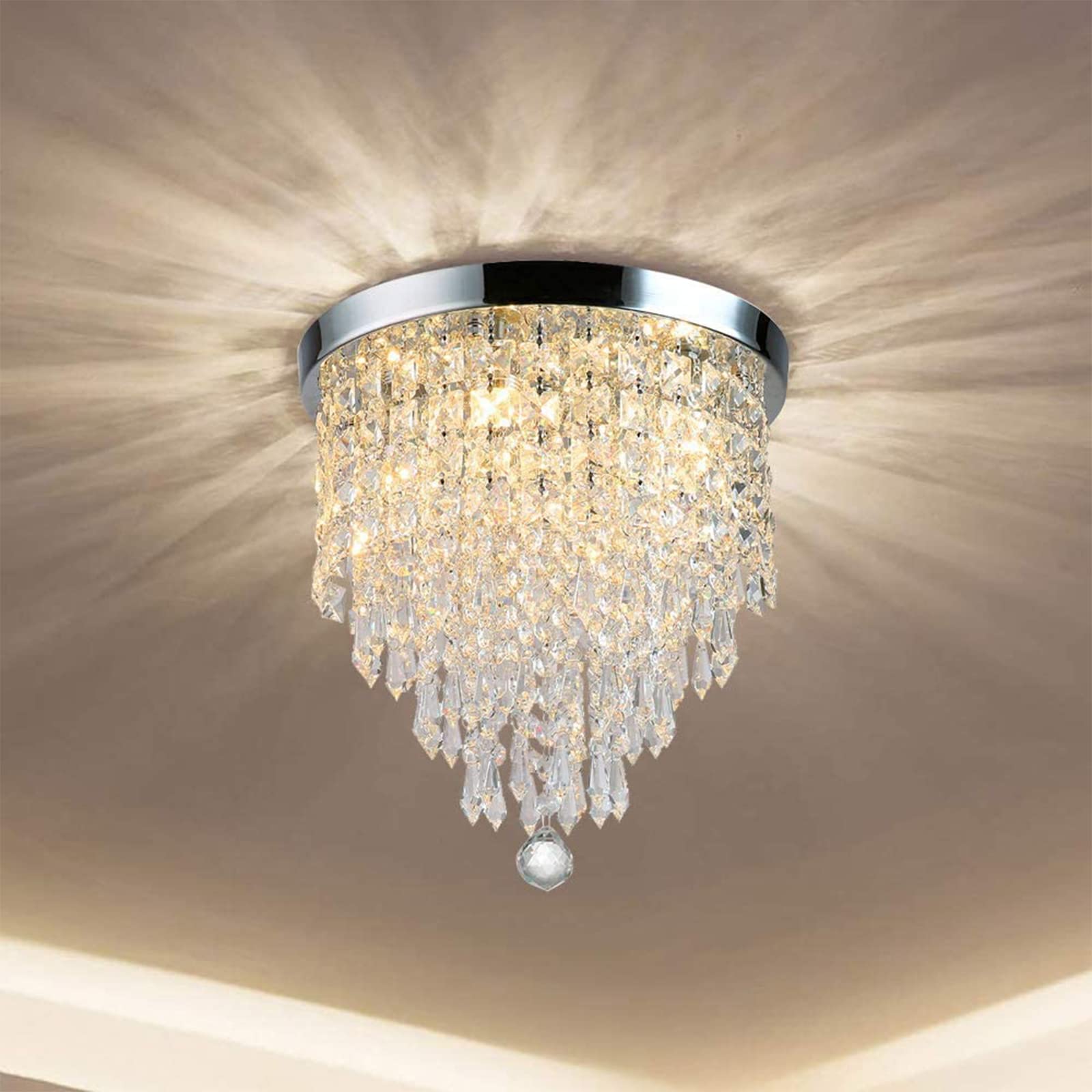 Depuley 4-Lights Mini Chandelier, Modern Flush Mount Ceiling Light, H 12.2'' x W 11.8'' Crystal Lighting Fixture for Bedroom, Hallway, Kitchen, Living Room, Bar