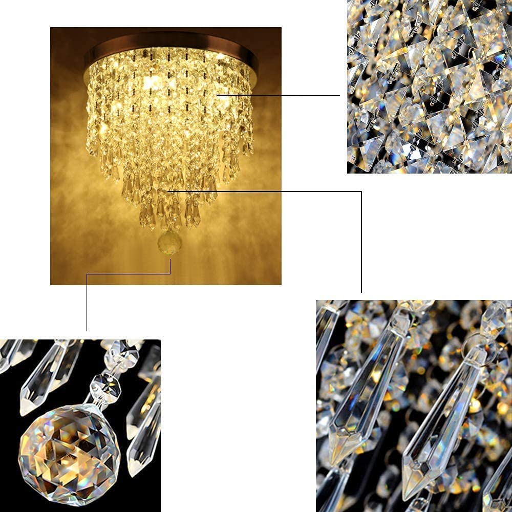 Depuley 4-Lights Mini Chandelier, Modern Flush Mount Ceiling Light, H 12.2'' x W 11.8'' Crystal Lighting Fixture for Bedroom, Hallway, Kitchen, Living Room, Bar