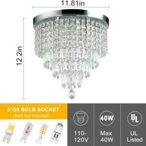 Depuley 4-Lights Mini Chandelier, Modern Flush Mount Ceiling Light, H 12.2'' x W 11.8'' Crystal Lighting Fixture for Bedroom, Hallway, Kitchen, Living Room, Bar