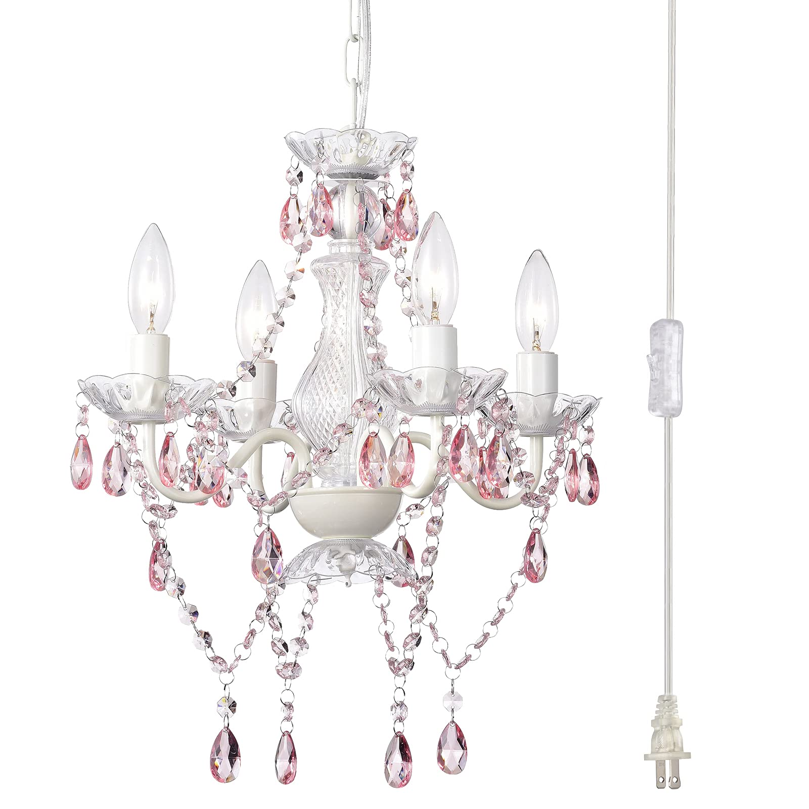 Pink Plug in Chandelier White Chandelier with Pink Crystal Accents Plug in Swag Chandelier 4 Light Crystal Chandelier