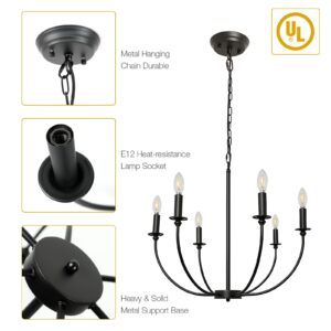 Depuley 6-Light Black Farmhouse Chandelier, Industrial Meatl Chandelier Lighting Fixtures Hanging, Classic Candle Pendant Light Fixture for Dining room Kitchen Bedroom Entryway Foyer, E12