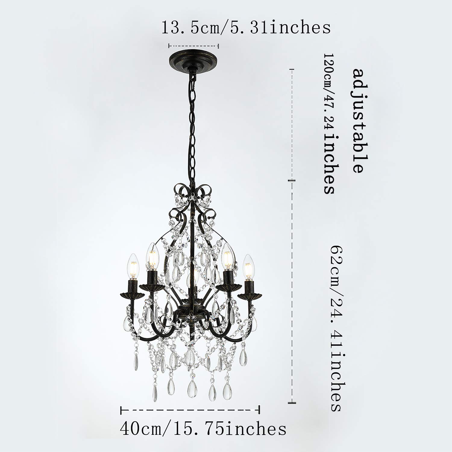 riomasee Mini Crystal Chandelier 5 Lights Bronze Chandelier with K9 Crystal Raindrop Iron Ceiling Light Fixtures for Bedroom,Dining,Living Room