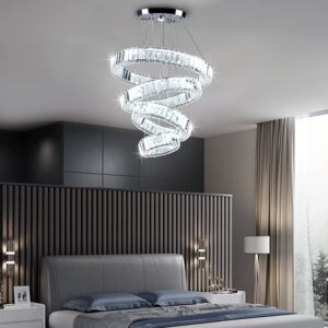 YPQXYHDA Modern Crystal Chandelier LED Pendant Light 4 Ring Chandelier LED Crystal Chandeliers for Dining Room Bedroom Living Room Dia 7.9"-11.8"-15.7"-19.7"