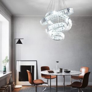 YPQXYHDA Modern Crystal Chandelier LED Pendant Light 4 Ring Chandelier LED Crystal Chandeliers for Dining Room Bedroom Living Room Dia 7.9"-11.8"-15.7"-19.7"