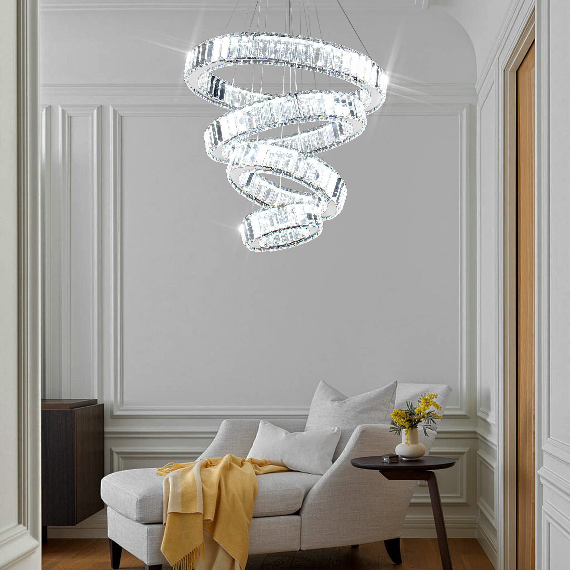 YPQXYHDA Modern Crystal Chandelier LED Pendant Light 4 Ring Chandelier LED Crystal Chandeliers for Dining Room Bedroom Living Room Dia 7.9"-11.8"-15.7"-19.7"