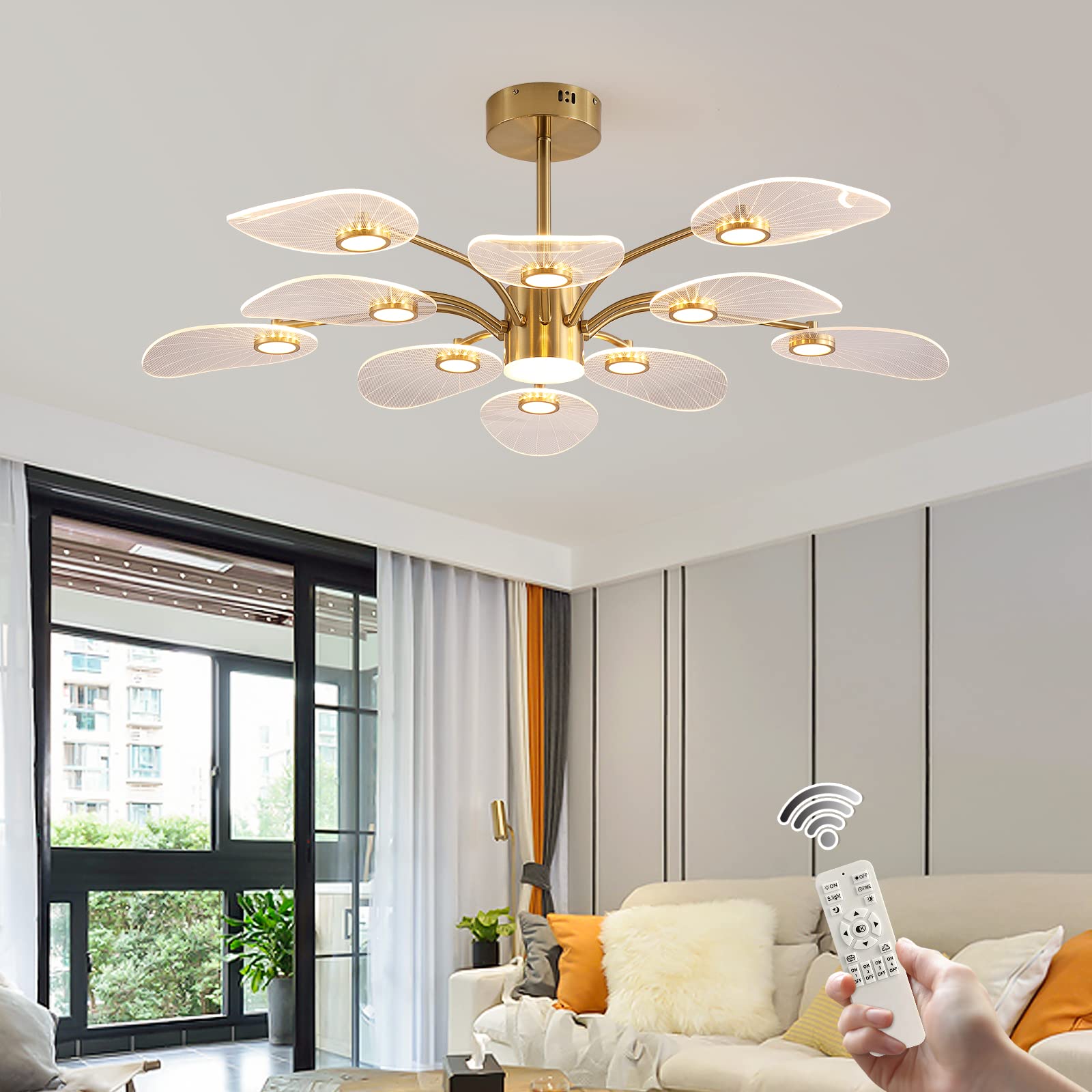 Ganeed Modern Sputnik Chandelier,56W Dimmable LED Pendant Light with 10 Lights,Gold Plating Branch Chandeliers Mid Century Hanging Light for Dining Room, Bedroom,Living Room,Kitchen,Hotel