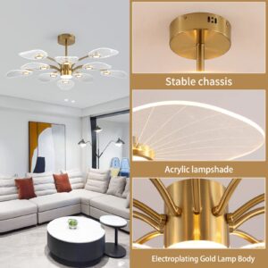 Ganeed Modern Sputnik Chandelier,56W Dimmable LED Pendant Light with 10 Lights,Gold Plating Branch Chandeliers Mid Century Hanging Light for Dining Room, Bedroom,Living Room,Kitchen,Hotel