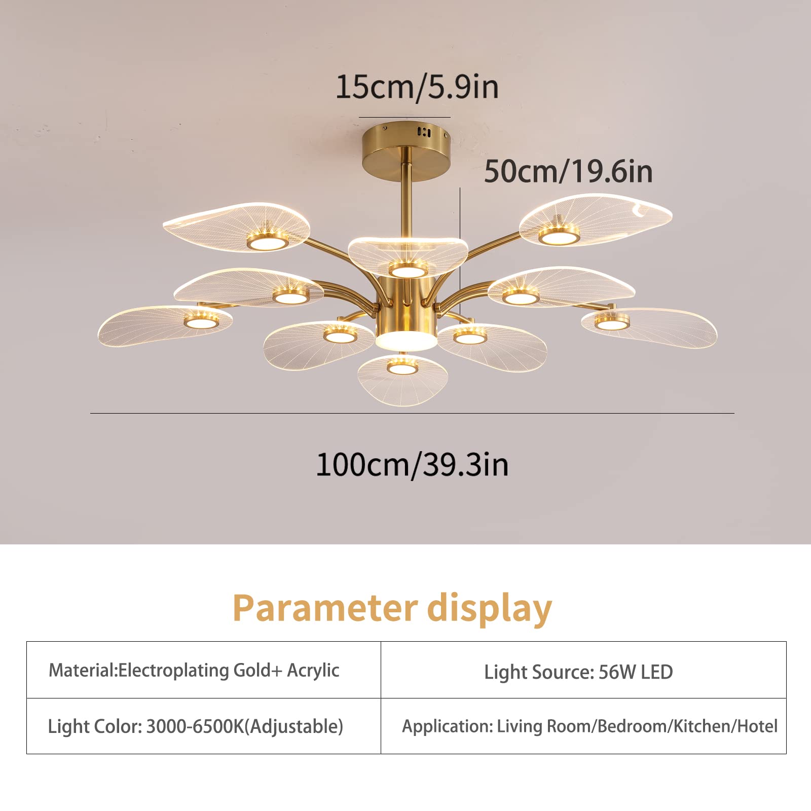 Ganeed Modern Sputnik Chandelier,56W Dimmable LED Pendant Light with 10 Lights,Gold Plating Branch Chandeliers Mid Century Hanging Light for Dining Room, Bedroom,Living Room,Kitchen,Hotel