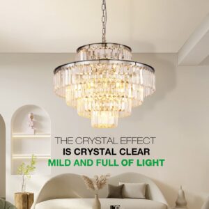 Lt-vt Chrome Modern Style Crystal Chandeliers & LightsRound Hanging Classic, Pendant Ceiling Chandelier Lighting Fixture 5-Tier for Dining Room Living Room(Chrome,24 inch)