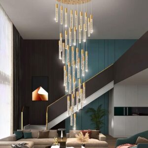 20ft Large Chandeliers for Living Room Gold Modern LED Lights High Ceiling Chandelier for Entryway Dining Room Ceiling Pendant Light Fixtures Sloping Ceiling Adjustable Dimmable Lighting