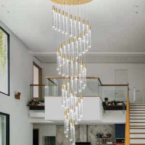 20ft Large Chandeliers for Living Room Gold Modern LED Lights High Ceiling Chandelier for Entryway Dining Room Ceiling Pendant Light Fixtures Sloping Ceiling Adjustable Dimmable Lighting