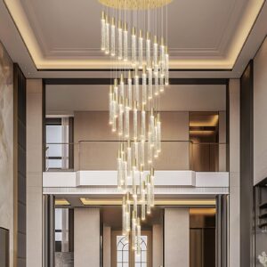 20ft Large Chandeliers for Living Room Gold Modern LED Lights High Ceiling Chandelier for Entryway Dining Room Ceiling Pendant Light Fixtures Sloping Ceiling Adjustable Dimmable Lighting