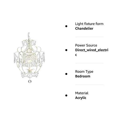 Small Crystal Chandelier for Bedroom, 90% Pre-Assembled 1 Light White Chandelier, Mini Acrylic Crystal Ceiling Light Fixture Charming for Girls Room, Closet, Bathroom, Entryway, Dining Room