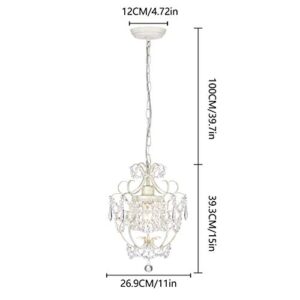 Small Crystal Chandelier for Bedroom, 90% Pre-Assembled 1 Light White Chandelier, Mini Acrylic Crystal Ceiling Light Fixture Charming for Girls Room, Closet, Bathroom, Entryway, Dining Room