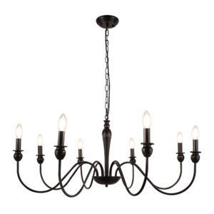 WBinDX Black Chandelier Farmhouse Dining Room Light Fixture, 8 Lights 36.6 Inch Rustic Industrial Iron Hanging Chandeliers for Entryway Foyer Living Room Bedroom