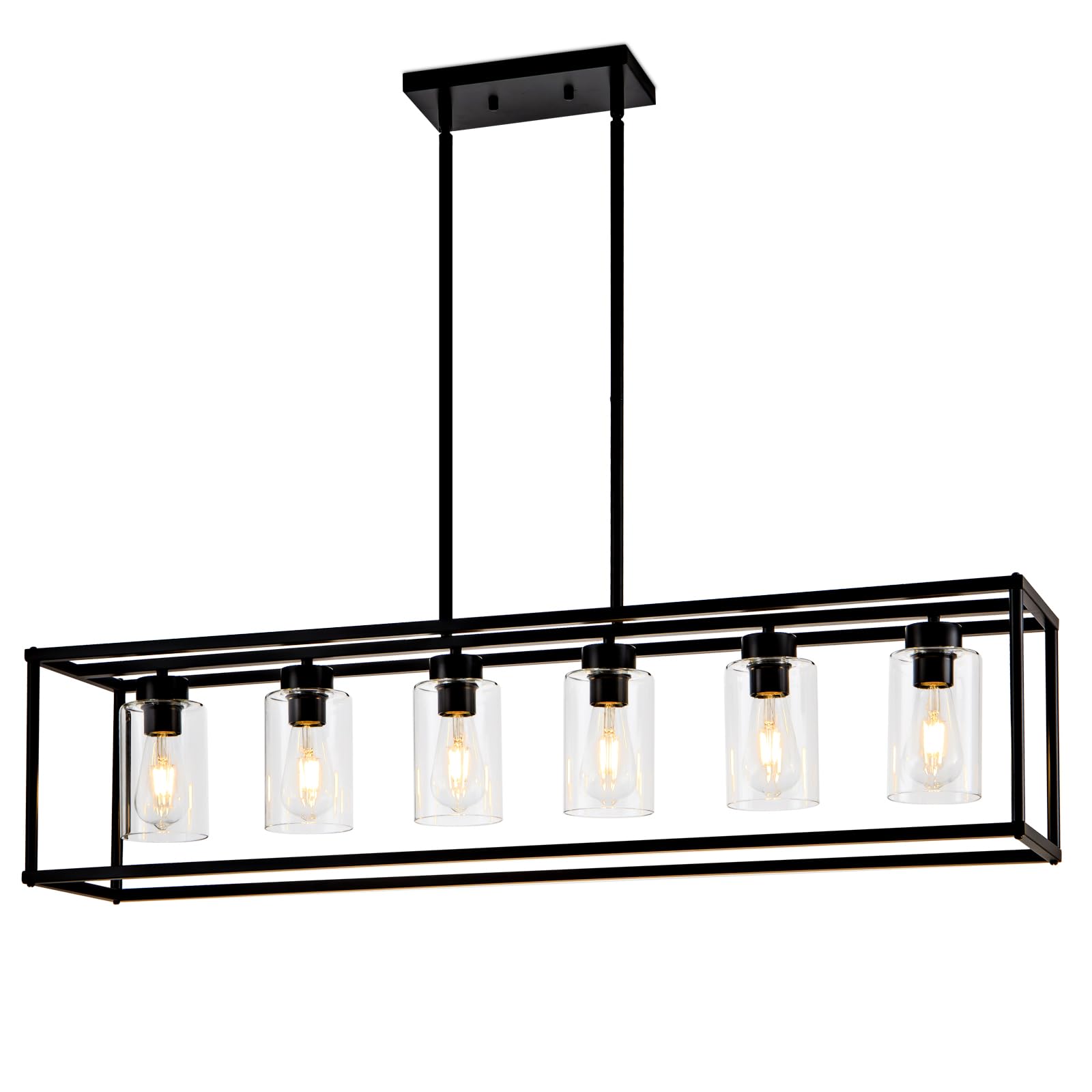 HCCZ 6 Light Dining Room Light Fixture Black Farmhouse Chandelier Kitchen Island Pendant Lighting Rectangle Modern Industrial Living Room Hanging Lights Adjustable Height