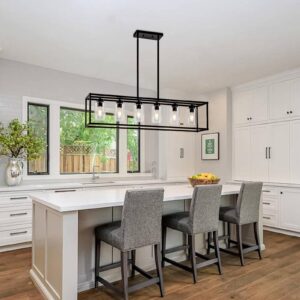 HCCZ 6 Light Dining Room Light Fixture Black Farmhouse Chandelier Kitchen Island Pendant Lighting Rectangle Modern Industrial Living Room Hanging Lights Adjustable Height