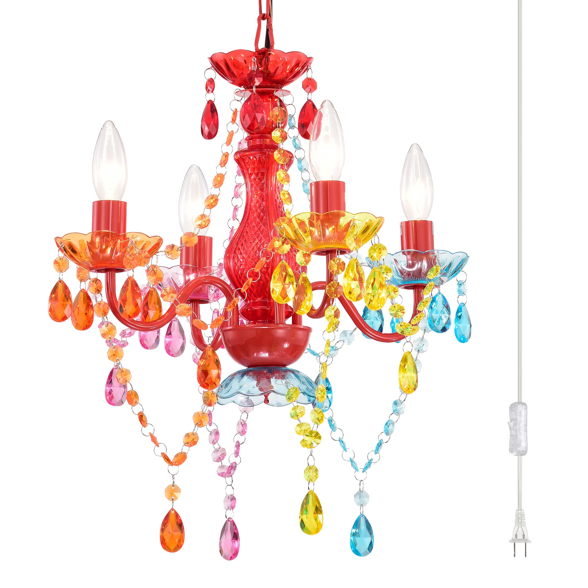 Plug in Chandelier Lighting with Cord Colorful Chandelier Light Fixtures 4 Lights Acrylic Chandelier Small Crystal Chandeliers for Bedrooms