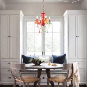 Plug in Chandelier Lighting with Cord Colorful Chandelier Light Fixtures 4 Lights Acrylic Chandelier Small Crystal Chandeliers for Bedrooms