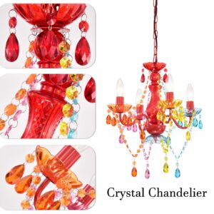 Plug in Chandelier Lighting with Cord Colorful Chandelier Light Fixtures 4 Lights Acrylic Chandelier Small Crystal Chandeliers for Bedrooms