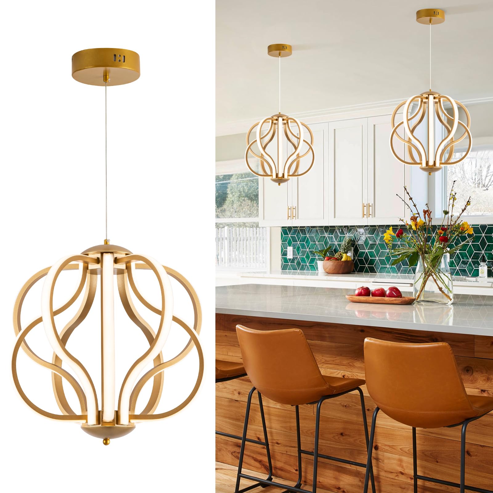 CHYING Modern LED Chandelier Remote Control 10-Light Gold Chandelier Dimmable Pendant Light for Dining Room Kitchen Foyer Entryway 3000K-6000K