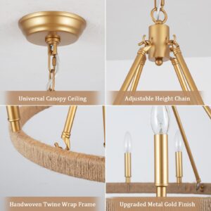 ASHUAQI Gold Wagon Wheel Chandelier 12 Light Modern Farmhouse Round Chandeliers for Dining Room Rustic Vintage Pendant Light Fixtures for High Ceilings Living Room Foyer Entryway