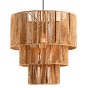 c cattleya 3-Tiered Large Farmhouse Chandelier Lighting, Natural Paper Rope Hanging Pendant Lights, Hand-woven Ceiling Light Fixture Chandeliers for Kitchen Dining Room Bedroom Hallway Entryway