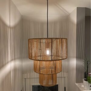 c cattleya 3-Tiered Large Farmhouse Chandelier Lighting, Natural Paper Rope Hanging Pendant Lights, Hand-woven Ceiling Light Fixture Chandeliers for Kitchen Dining Room Bedroom Hallway Entryway