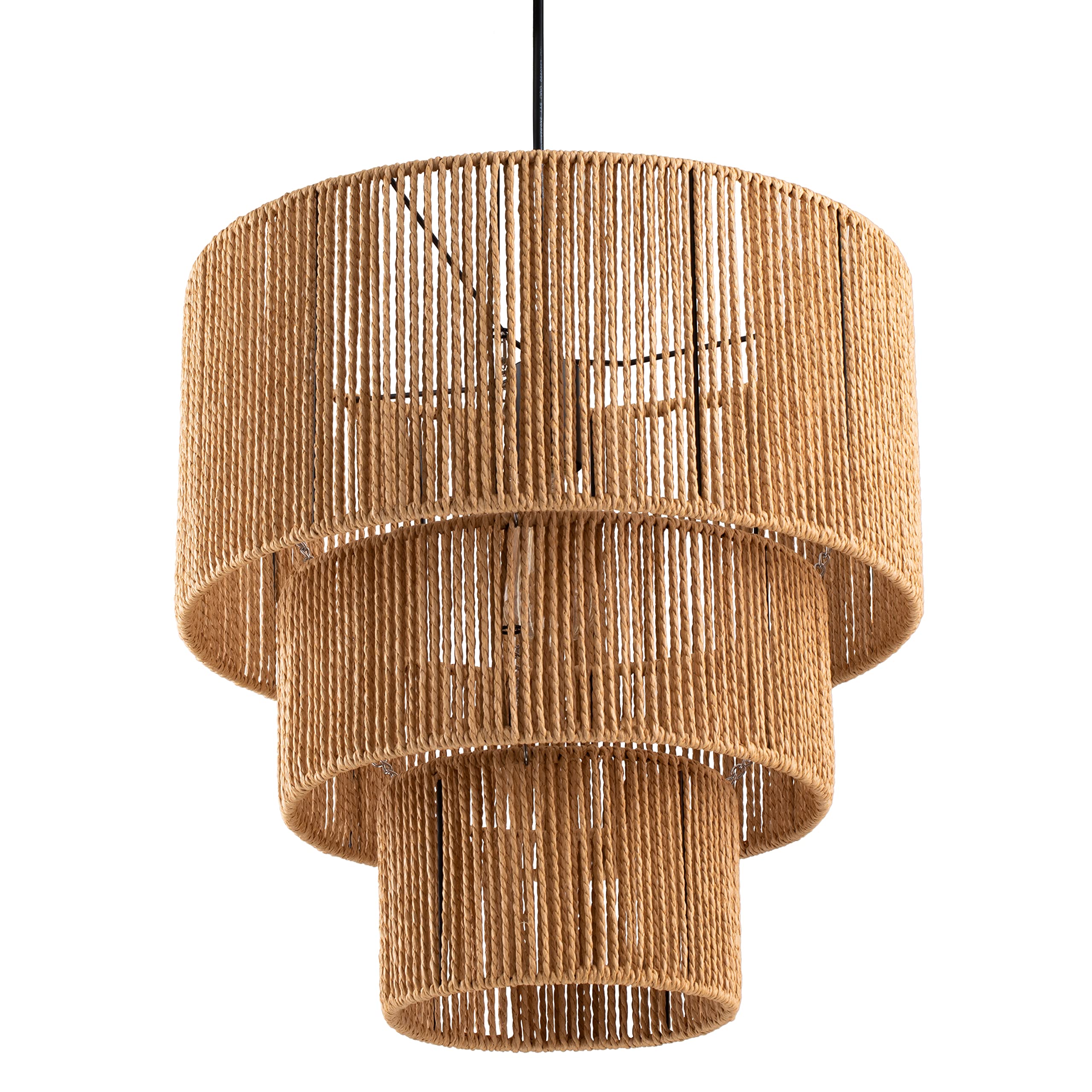 c cattleya 3-Tiered Large Farmhouse Chandelier Lighting, Natural Paper Rope Hanging Pendant Lights, Hand-woven Ceiling Light Fixture Chandeliers for Kitchen Dining Room Bedroom Hallway Entryway