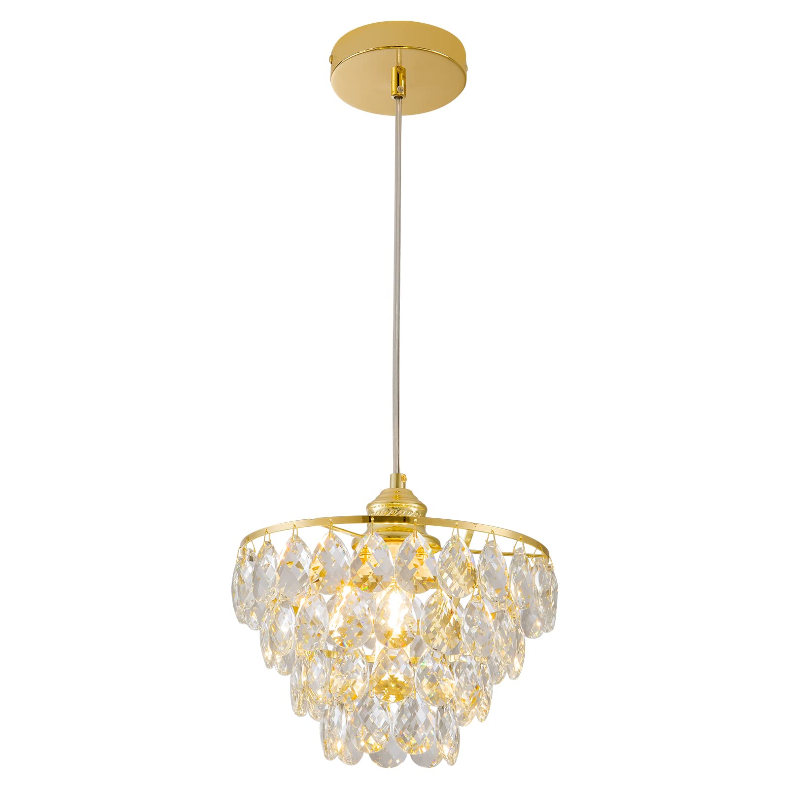 Modern Crystal Chandelier Light Fixtures, Mini Crystal Chandelier Ceiling Light Small, Raindrop Pendant Lighting, Gold Ceiling Lamp Hanging Lights for Bedroom Bathroom Closet Hallway Kitchen Island