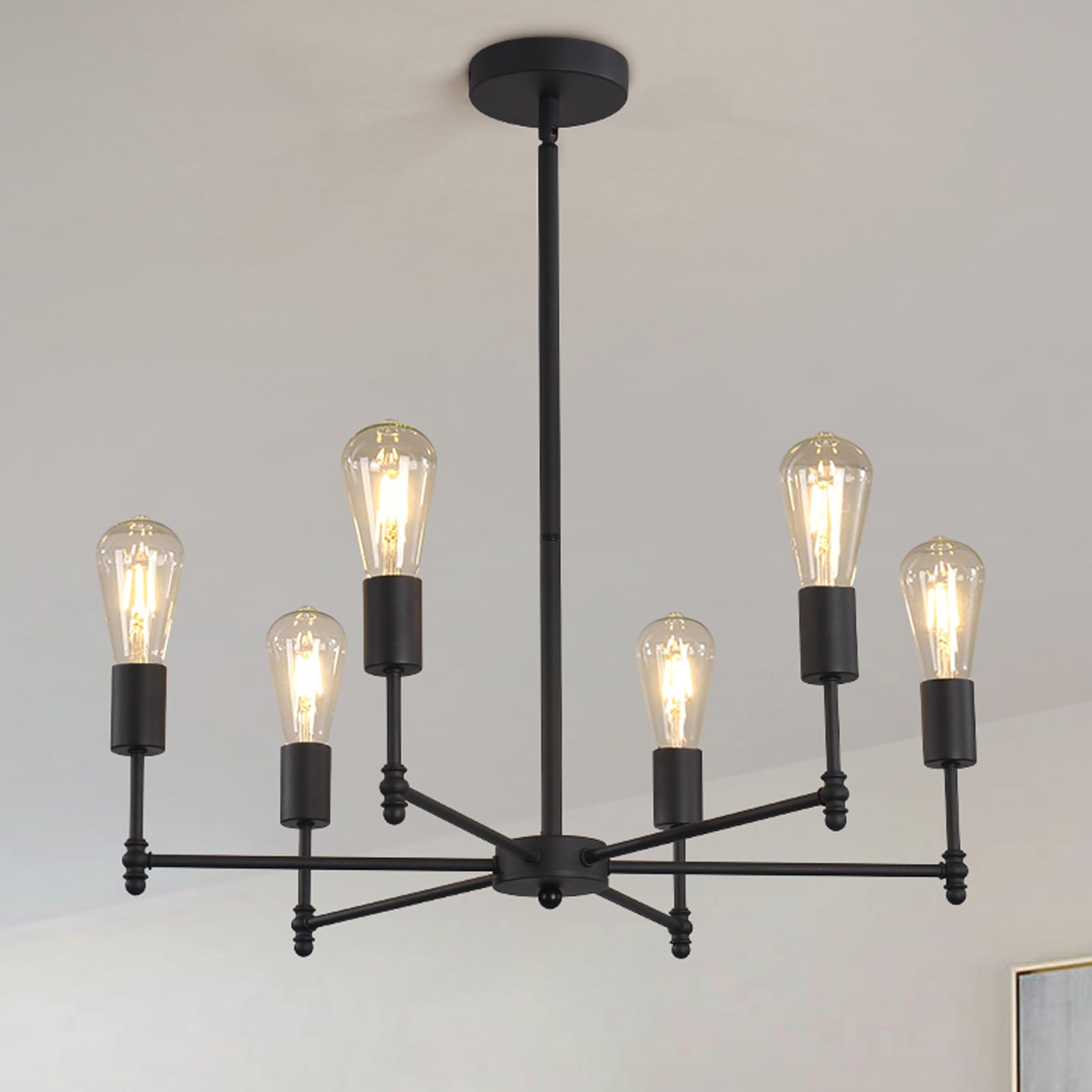 SiyLieu 6-Light Black Farmhouse Chandelier for Dining Room Lighting Fixtures Hanging,Modern Semi Flush Mount Ceiling Light Fixture for Bedroom Kitchen Living Room Hallway Laundry.E26 Base