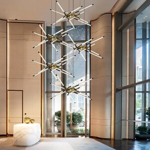 Q&S LED Modern Sputnik Chandelier,Black and Gold Mid-Century Dimmable Chandeliers with Remote for Dining Room Living Room 12 Lights